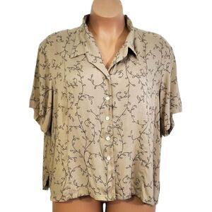 Elisabeth By Liz Claiborne Womens Button Down Shirt Tan Leaf Pattern Sz 22